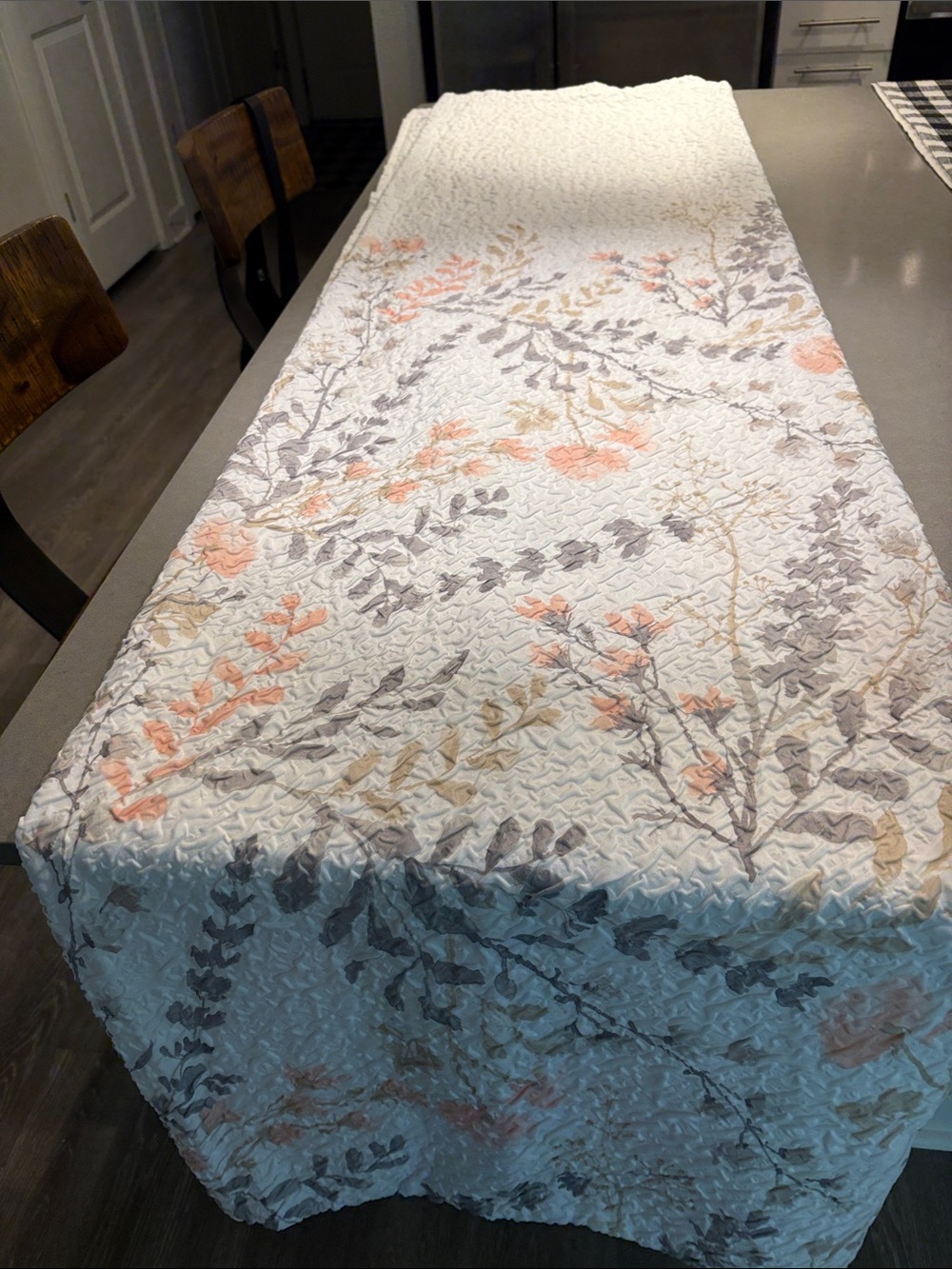 Dkny Floral Quilted Shower Curtain in White with Blush and Gray Accents